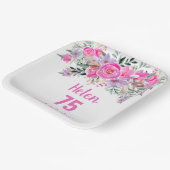 75歳の誕生日ピンクの水彩フローラ ペーパープレート (傾斜あり)