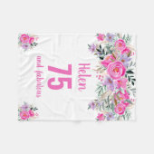 75歳の誕生日ピンクフローラフリースブランケット フリースブランケット (正面(横))