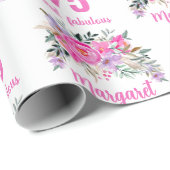 75歳の誕生日ピンクフローラ ラッピングペーパー (ロールコーナー)