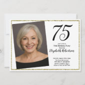 75歳の誕生日フォトギフト 白とゴールド 招待状 (正面)