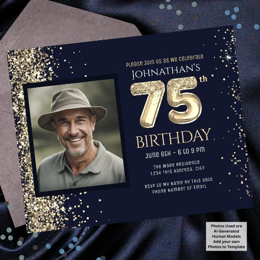 75歳の誕生日フォトゴールドバルーン紙