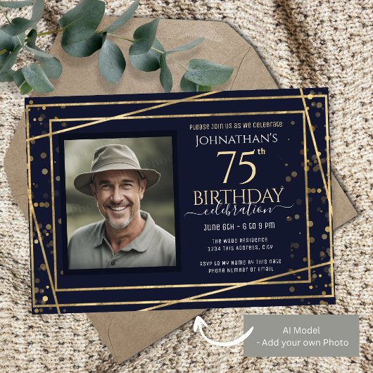 75歳の誕生日フォトブルーゴールドペーパーシート