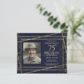 75歳の誕生日フォトブルーゴールドペーパーシート (スタンド正面)