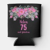 75歳の誕生日ブラックピンクのフローラ缶クーラー 缶クーラー (正面)