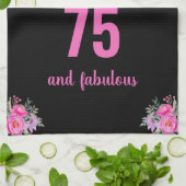 75歳の誕生日ブラックピンクのフローラ ユニーク キッチンタオル (折り畳み)