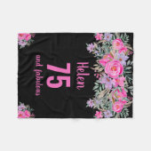 75歳の誕生日ブラックピンクフローラフリースブランケット フリースブランケット (正面(横))