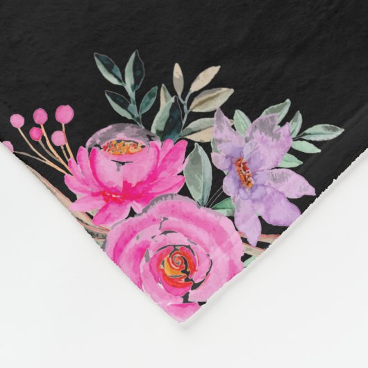 75歳の誕生日ブラックピンクフローラフリースブランケット フリースブランケット (角)