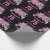 75歳の誕生日ブラックピンクフローラ ラッピングペーパー (角)