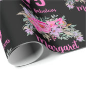 75歳の誕生日ブラックピンクフローラ ラッピングペーパー (ロールコーナー)