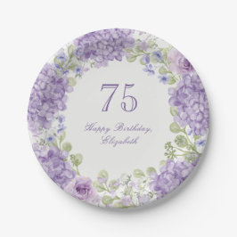 75歳の誕生日ペーパープレート エレガントな紫の花 ペーパープレート