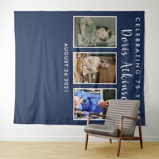 75歳の誕生日写真コラージュ背景バナー タペストリー (インサイチュ(横))