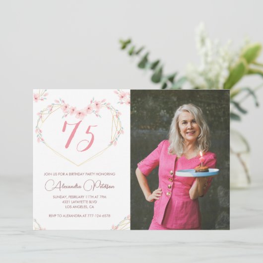 75歳の誕生日招待状ボホフローラ写真 招待状 (スタンド正面)