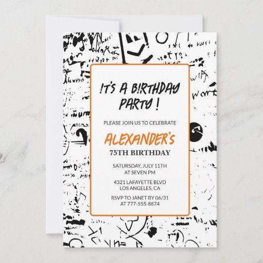 75歳の誕生日招待状メンズグラフィティ絵を描パーティー 招待状 (正面)