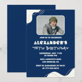 75歳の誕生日招待状メンズ写真シンプルネイビー 招待状 (正面/裏面)