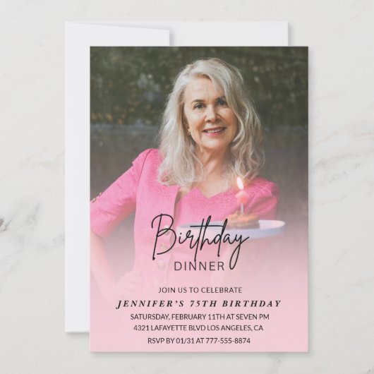 75歳の誕生日招待状誕生日夕食写真 招待状 (正面)