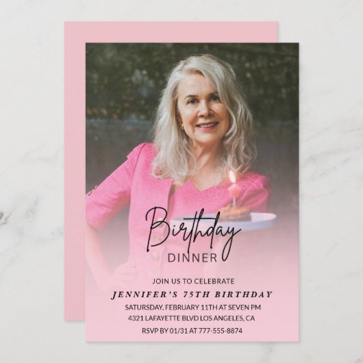 75歳の誕生日招待状誕生日夕食写真 招待状 (正面/裏面)