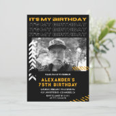 75歳の誕生日招待状 メンズ フォト スプレー ペイント 招待状 (スタンド正面)