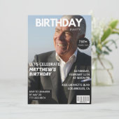 75歳の誕生日招待状 男性 彼 雑誌の表紙 招待状 (スタンド正面)