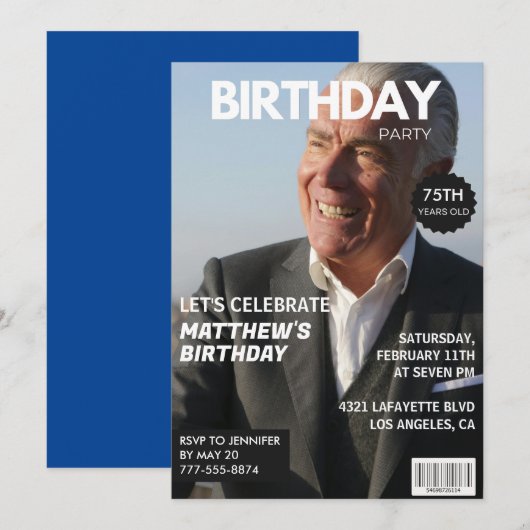75歳の誕生日招待状 男性 彼 雑誌の表紙 招待状 (正面/裏面)