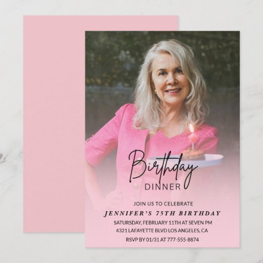75歳の誕生日招待状 誕生日ディナーの写真 招待状 (正面/裏面)