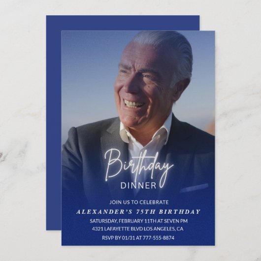 75歳の誕生日招待状 誕生日ディナー フォト 男性 招待状 (正面/裏面)