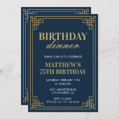 75歳の誕生日招待状 誕生日ディナー メンズ ネイビー 招待状 (正面/裏面)