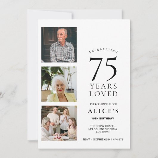 75歳の誕生日招待状 75年間愛されて 招待状 (正面)
