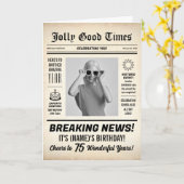 75歳の誕生日新聞、写真追加、パーソナライズ カード (黄色い花)