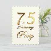 75歳の誕生日記念 ゴールドアイボリー エレガント 招待状 (スタンド正面)