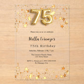 75歳の誕生日金ゴールド澄ん アクリル招待状 (正面)