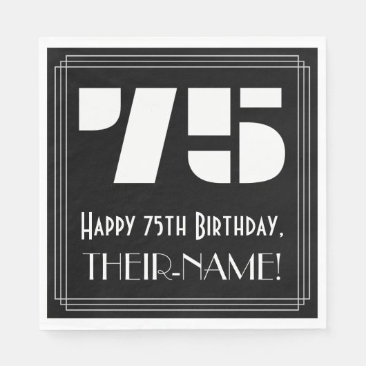 75歳の誕生日:アールデコ調の見た目 "75" + 名前 スタンダードランチョンナプキン (正面)