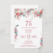 75歳の誕生日 エレガントなウィンターベリー ボタニカル 招待状 (正面/裏面)
