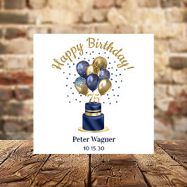 75歳の誕生日 ネイビーブルーのバルーンケーキ スタンダードカクテルナプキン
