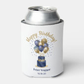 75歳の誕生日 ネイビーブルーのバルーンケーキ 缶クーラー (缶正面)