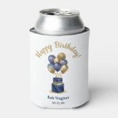 75歳の誕生日 ネイビーブルーのバルーンケーキ 缶クーラー (缶正面)