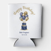 75歳の誕生日 ネイビーブルーのバルーンケーキ 缶クーラー (正面)