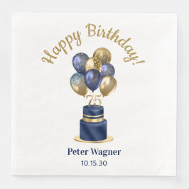 75歳の誕生日 ネイビーブルーの風船のケーキ