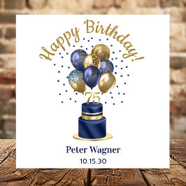 75歳の誕生日 ネイビーブルーの風船のケーキ