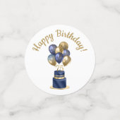 75歳の誕生日 ネイビーブルーの風船のケーキ コンフェッティ (スモール正面)