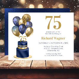 75歳の誕生日 ネイビーブルーの風船のケーキ 招待状