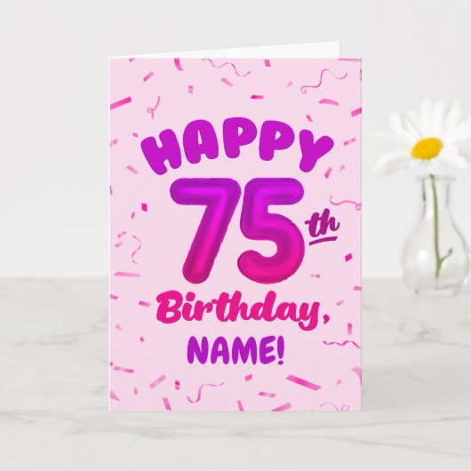 75歳の誕生日 バルーン ナンバー 名前カスタマイズ カード (小さな植物)