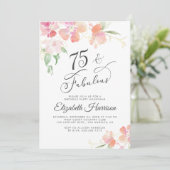 75歳の誕生日 ピンクの花の水彩パーティー 招待状 (スタンド正面)