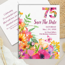 75歳の誕生日 フラワーバタフライ Save the Date
