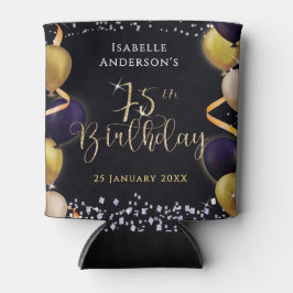 75歳の誕生日 ブラックきらめく風船 缶クーラー