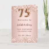 75歳の誕生日 ローズゴールドの写真歓迎プログラム 招待状 (正面)