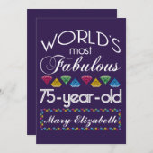75歳の誕生日 最高に素敵なカラフルな宝石 紫 招待状 (正面/裏面)