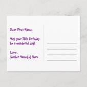 75歳の誕生日:楽しいスター柄、虹75、名前 ポストカード (裏面)