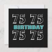 75歳の誕生日 現代的なアクア ブラック C847 招待状 (裏面)