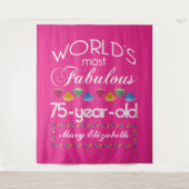 75歳の誕生日 素敵なカラフルな宝石 ピンク タペストリー (正面)