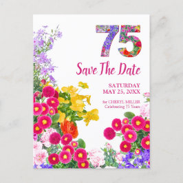 75歳の誕生日 花のモダンなSave The Date 案内ポストカード